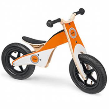 Loopfiets Stihl - 0464-944-0000 -  Van 3 tot 6 jaar, maximumgewicht 30 kg, kleur grijs en oranje, beukenhout, FSC gecertificeerd, zithoogte regelbaar van 32 tot 38 cm. 
