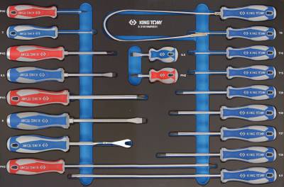 Inlegbakje uit EVAWAVE hoge dichtheidsschuim met sleufkop- en PHILLIPS®-schroevendraaiers, magnetische vinger - 19 dlg - 931919MRE01 